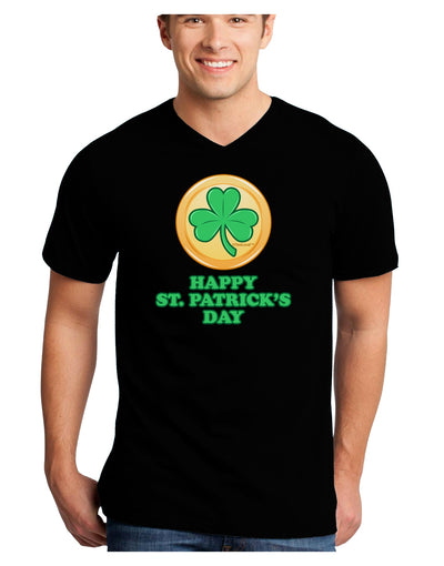 Shamrock Button - St Patrick's Day Adult Dark V-Neck T-Shirt by TooLoud-Mens V-Neck T-Shirt-TooLoud-Black-Small-Davson Sales