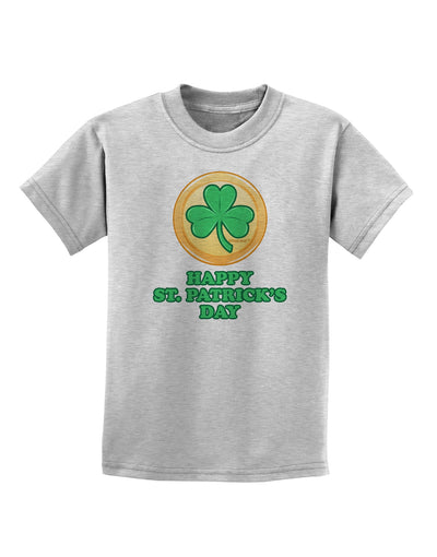 Shamrock Button - St Patrick's Day Childrens T-Shirt by TooLoud-Childrens T-Shirt-TooLoud-AshGray-X-Small-Davson Sales