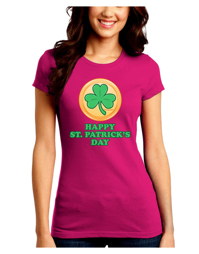 Shamrock Button - St Patrick's Day Juniors Crew Dark T-Shirt by TooLoud-T-Shirts Juniors Tops-TooLoud-Hot-Pink-Juniors Fitted Small-Davson Sales