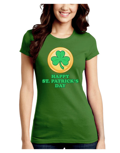 Shamrock Button - St Patrick's Day Juniors Crew Dark T-Shirt by TooLoud-T-Shirts Juniors Tops-TooLoud-Kiwi-Green-Juniors Fitted X-Small-Davson Sales