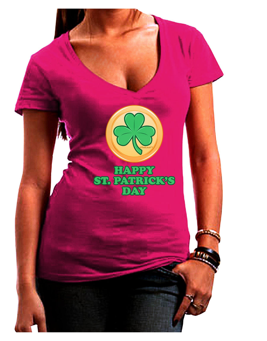 Shamrock Button - St Patrick's Day Juniors V-Neck Dark T-Shirt by TooLoud-Womens V-Neck T-Shirts-TooLoud-Black-Juniors Fitted Small-Davson Sales