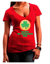 Shamrock Button - St Patrick's Day Juniors V-Neck Dark T-Shirt by TooLoud-Womens V-Neck T-Shirts-TooLoud-Red-Juniors Fitted Small-Davson Sales