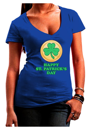 Shamrock Button - St Patrick's Day Juniors V-Neck Dark T-Shirt by TooLoud-Womens V-Neck T-Shirts-TooLoud-Royal-Blue-Juniors Fitted Small-Davson Sales