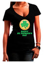 Shamrock Button - St Patrick's Day Juniors V-Neck Dark T-Shirt by TooLoud-Womens V-Neck T-Shirts-TooLoud-Black-Juniors Fitted Small-Davson Sales