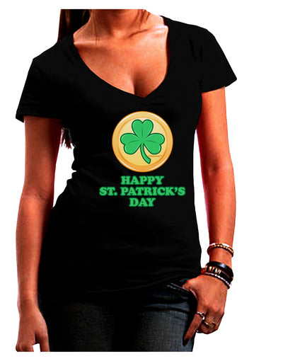 Shamrock Button - St Patrick's Day Juniors V-Neck Dark T-Shirt by TooLoud-Womens V-Neck T-Shirts-TooLoud-Black-Juniors Fitted Small-Davson Sales