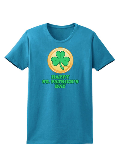 Shamrock Button - St Patrick's Day Womens Dark T-Shirt by TooLoud-Womens T-Shirt-TooLoud-Turquoise-X-Small-Davson Sales