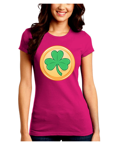 Shamrock Button Vector Design Juniors Crew Dark T-Shirt by TooLoud-T-Shirts Juniors Tops-TooLoud-Hot-Pink-Juniors Fitted Small-Davson Sales