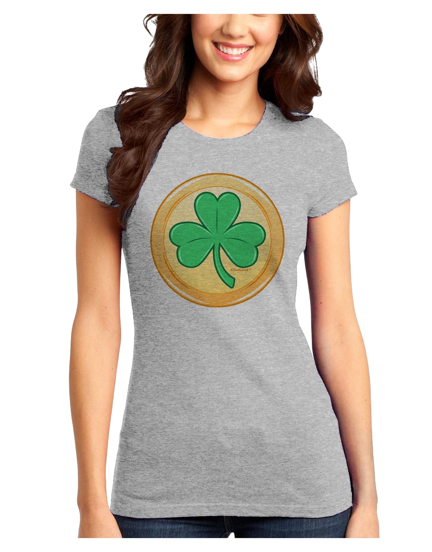 Shamrock Button Vector Design Juniors T-Shirt by TooLoud-Womens Juniors T-Shirt-TooLoud-Ash-Gray-Juniors Fitted X-Small-Davson Sales