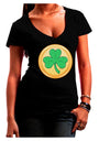 Shamrock Button Vector Design Juniors V-Neck Dark T-Shirt by TooLoud-Womens V-Neck T-Shirts-TooLoud-Black-Juniors Fitted Small-Davson Sales