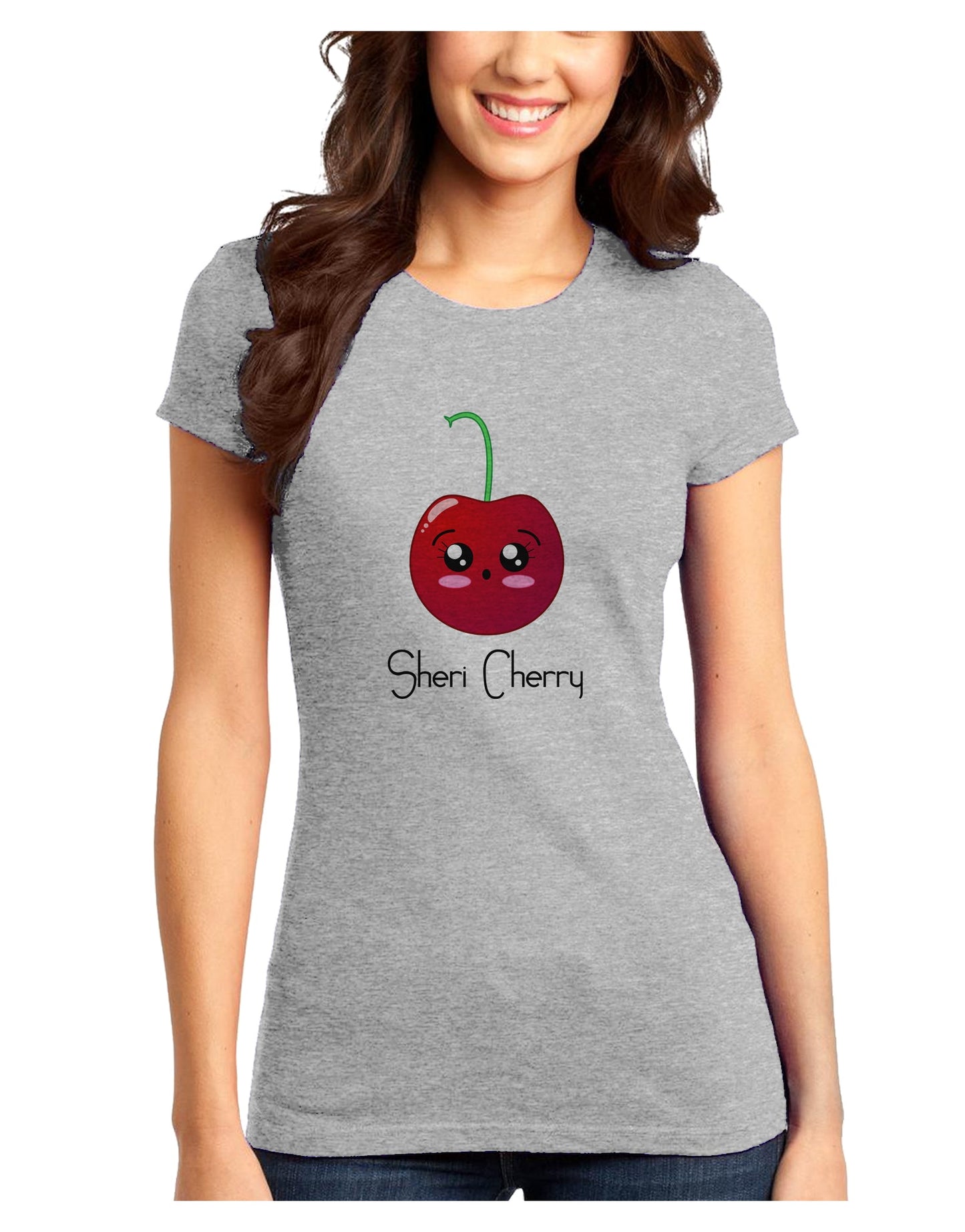 Sheri Cherry Text Juniors T-Shirt-Womens Juniors T-Shirt-TooLoud-Ash-Gray-Juniors Fitted XS-Davson Sales