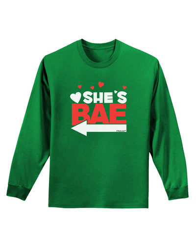 She's BAE - Left Arrow Adult Long Sleeve Dark T-Shirt-TooLoud-Kelly-Green-Small-Davson Sales