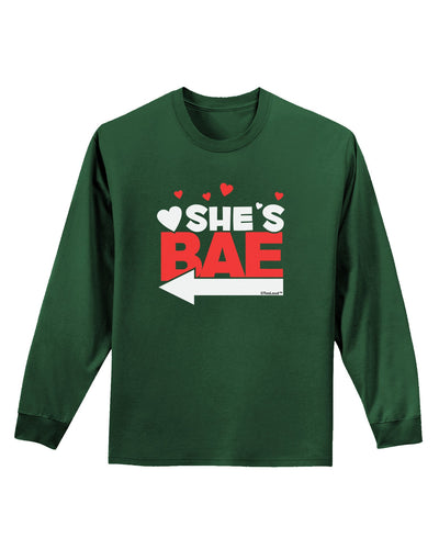 She's BAE - Left Arrow Adult Long Sleeve Dark T-Shirt-TooLoud-Dark-Green-Small-Davson Sales