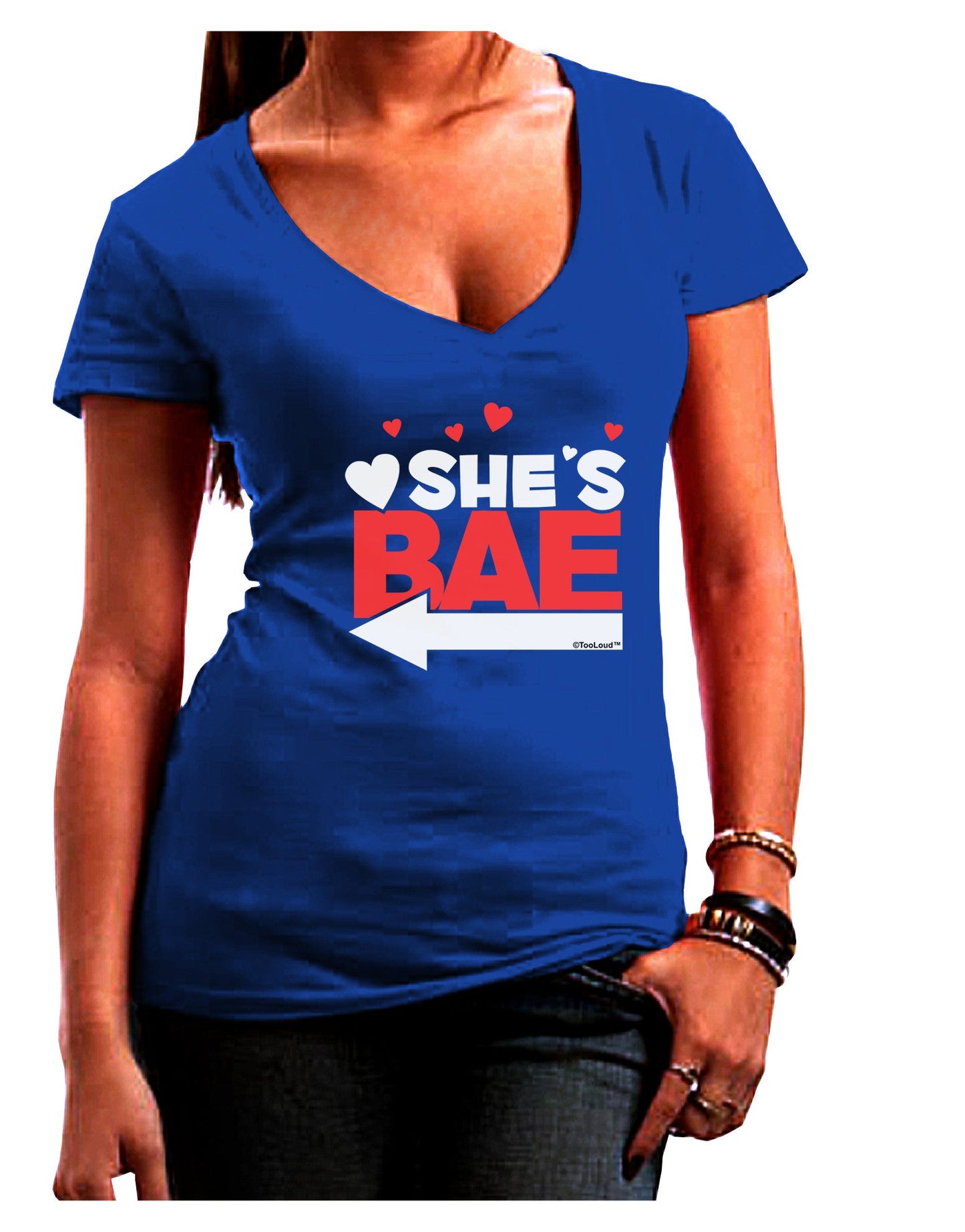 She's BAE - Left Arrow Womens V-Neck Dark T-Shirt-Womens V-Neck T-Shirts-TooLoud-Royal-Blue-Juniors Fitted Small-Davson Sales