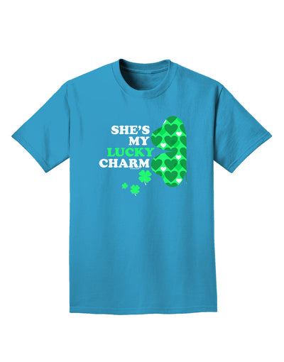 She's My Lucky Charm - Left Adult Dark T-Shirt-Mens T-Shirt-TooLoud-Turquoise-Small-Davson Sales