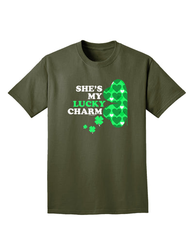 She's My Lucky Charm - Left Adult Dark T-Shirt-Mens T-Shirt-TooLoud-Military-Green-Small-Davson Sales