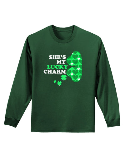 She's My Lucky Charm - Left Adult Long Sleeve Dark T-Shirt-TooLoud-Dark-Green-Small-Davson Sales