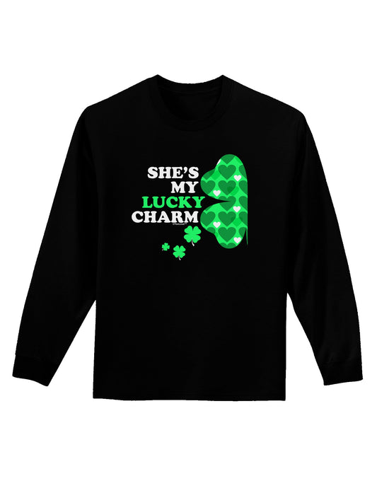 She's My Lucky Charm - Left Adult Long Sleeve Dark T-Shirt-TooLoud-Black-Small-Davson Sales