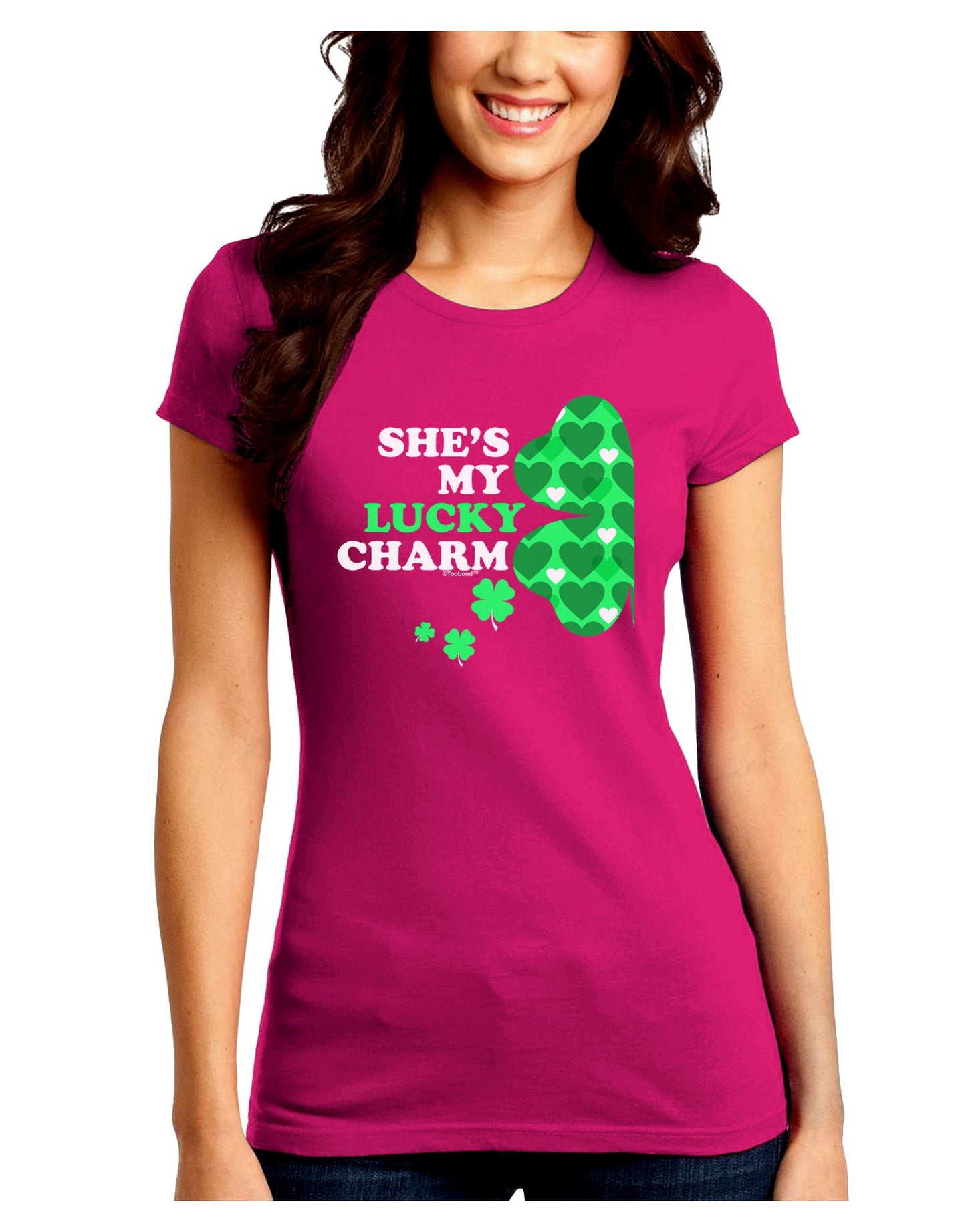 She's My Lucky Charm - Left Juniors Petite Crew Dark T-Shirt-T-Shirts Juniors Tops-TooLoud-Hot-Pink-Juniors Fitted Small-Davson Sales
