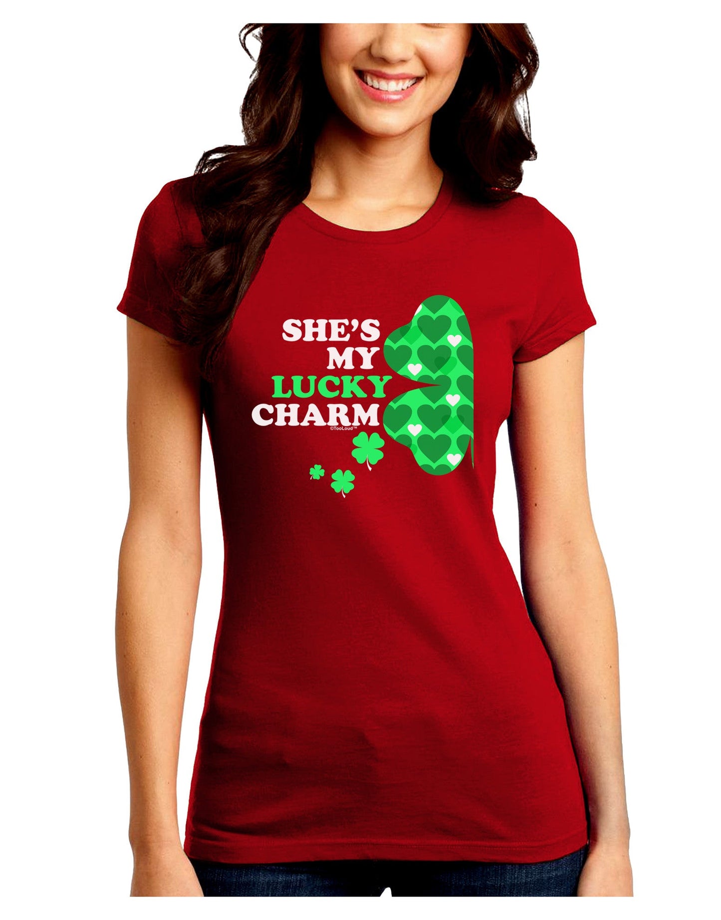 She's My Lucky Charm - Left Juniors Petite Crew Dark T-Shirt-T-Shirts Juniors Tops-TooLoud-Red-Juniors Fitted Small-Davson Sales