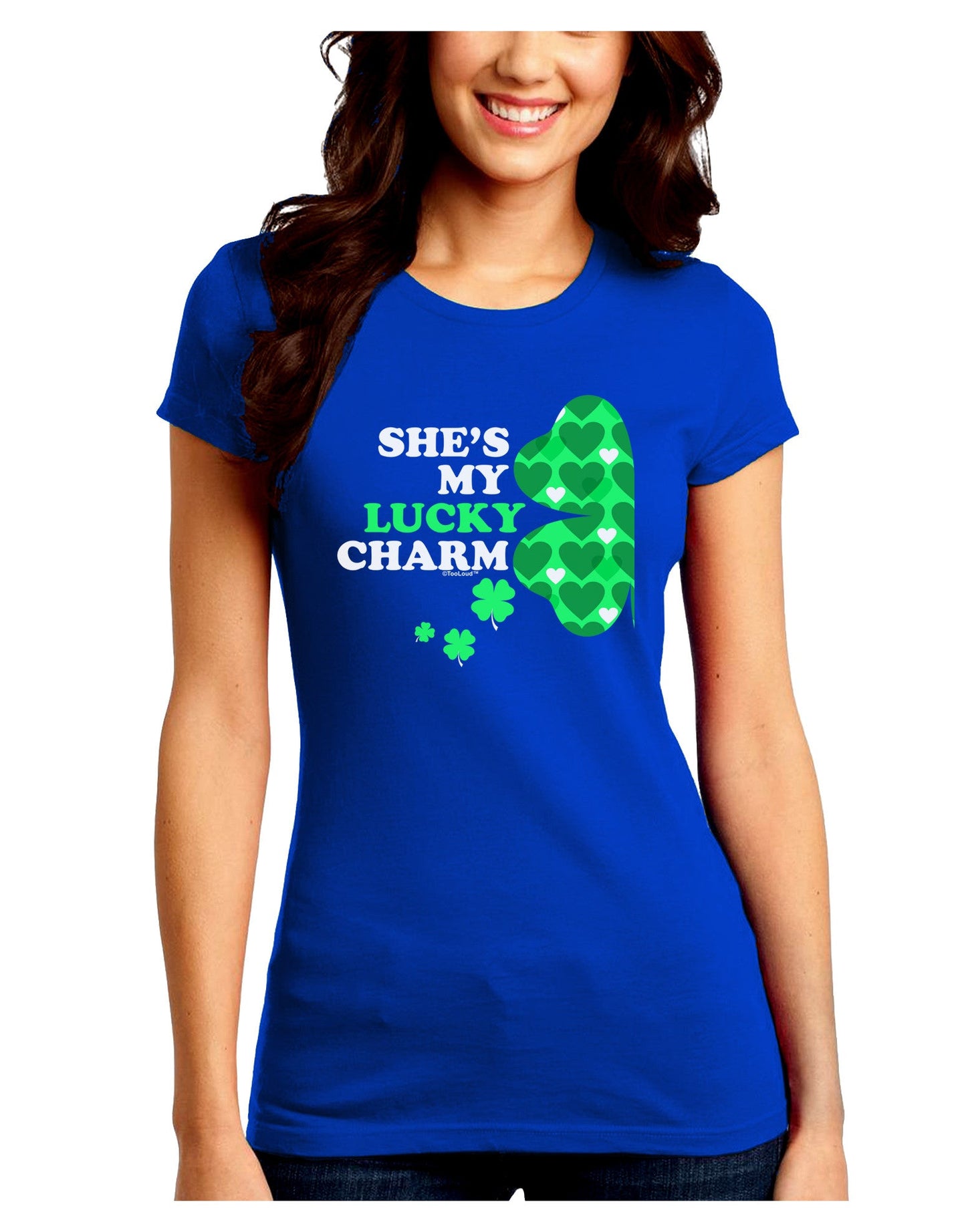 She's My Lucky Charm - Left Juniors Petite Crew Dark T-Shirt-T-Shirts Juniors Tops-TooLoud-Royal-Blue-Juniors Fitted Small-Davson Sales