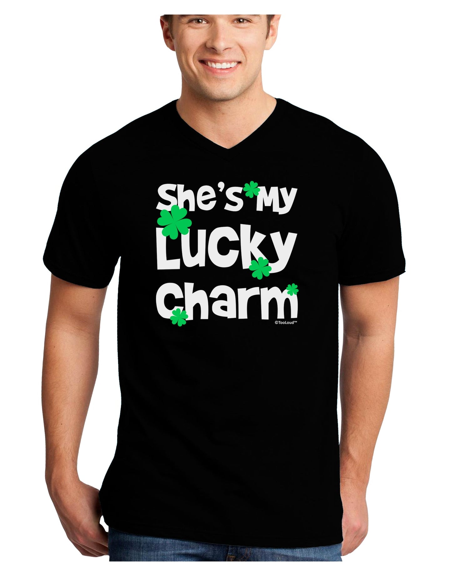 She's My Lucky Charm - Matching Couples Design Adult Dark V-Neck T-Shirt by TooLoud-Mens V-Neck T-Shirt-TooLoud-Black-Small-Davson Sales