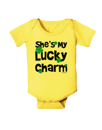 She's My Lucky Charm - Matching Couples Design Baby Romper Bodysuit by TooLoud-Baby Romper-TooLoud-Yellow-06-Months-Davson Sales