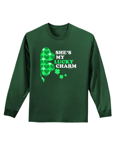 She's My Lucky Charm - Right Adult Long Sleeve Dark T-Shirt-TooLoud-Dark-Green-Small-Davson Sales