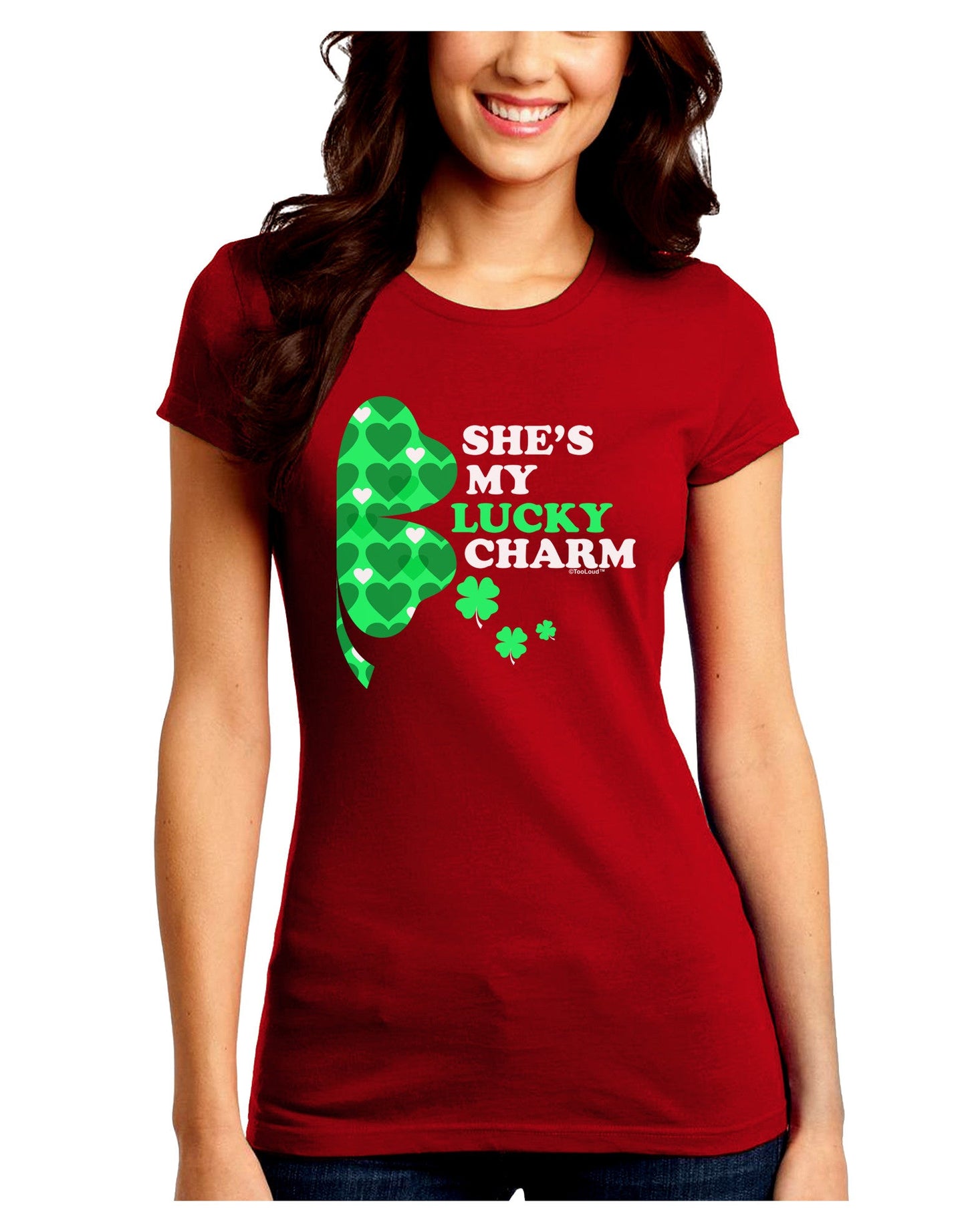 She's My Lucky Charm - Right Juniors Petite Crew Dark T-Shirt-T-Shirts Juniors Tops-TooLoud-Red-Juniors Fitted Small-Davson Sales