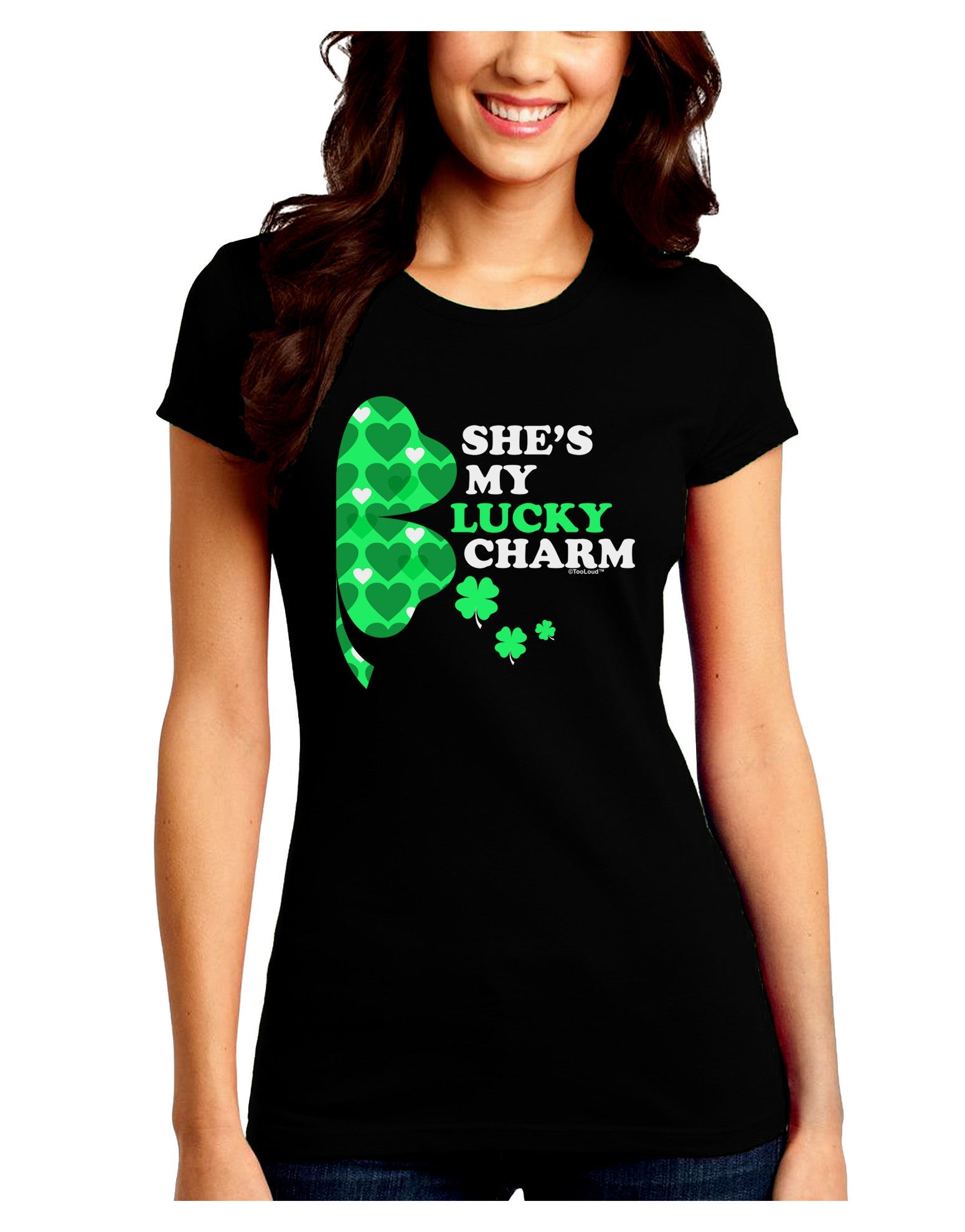 She's My Lucky Charm - Right Juniors Petite Crew Dark T-Shirt-T-Shirts Juniors Tops-TooLoud-Black-Juniors Fitted Small-Davson Sales