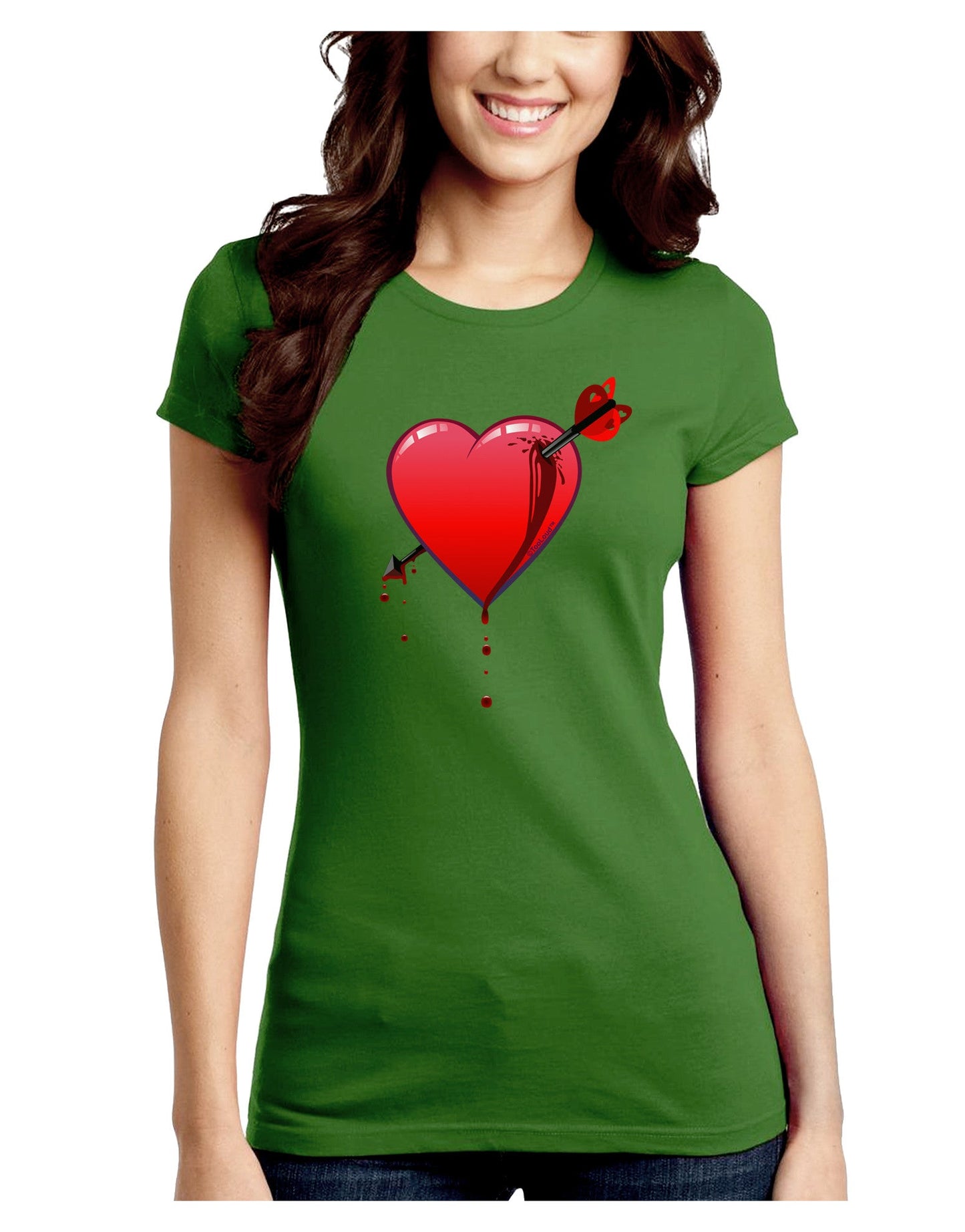 Shot Through the Heart Bleeding Juniors Petite Crew Dark T-Shirt-T-Shirts Juniors Tops-TooLoud-Kiwi-Green-Juniors Fitted Small-Davson Sales