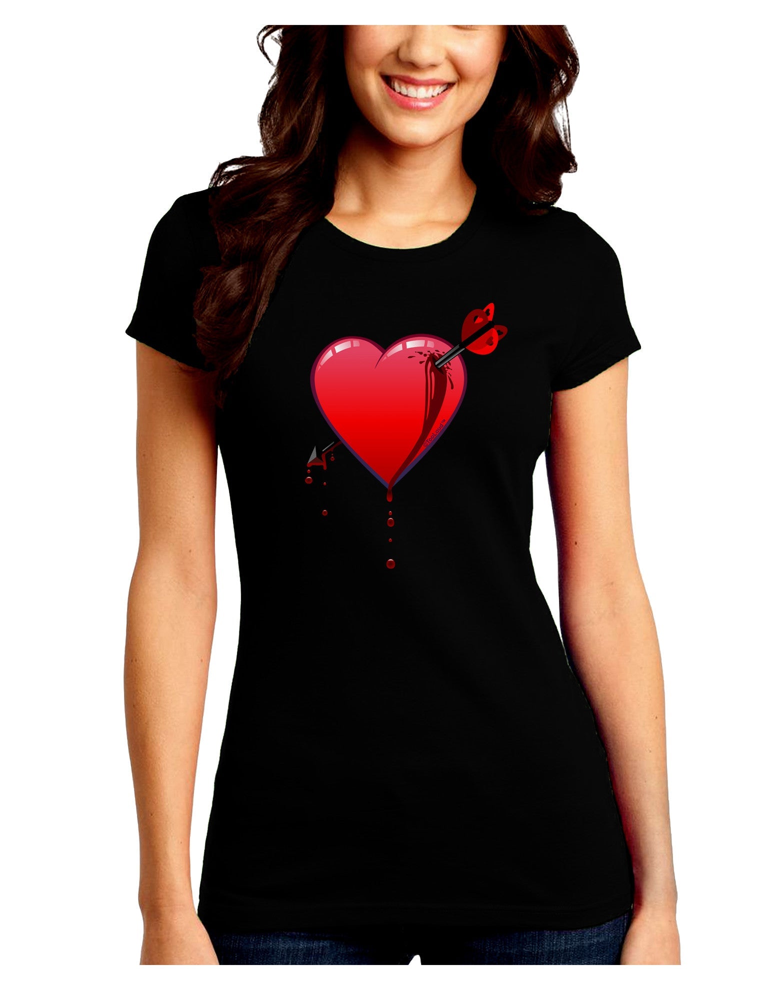 Shot Through the Heart Bleeding Juniors Petite Crew Dark T-Shirt-T-Shirts Juniors Tops-TooLoud-Black-Juniors Fitted Small-Davson Sales