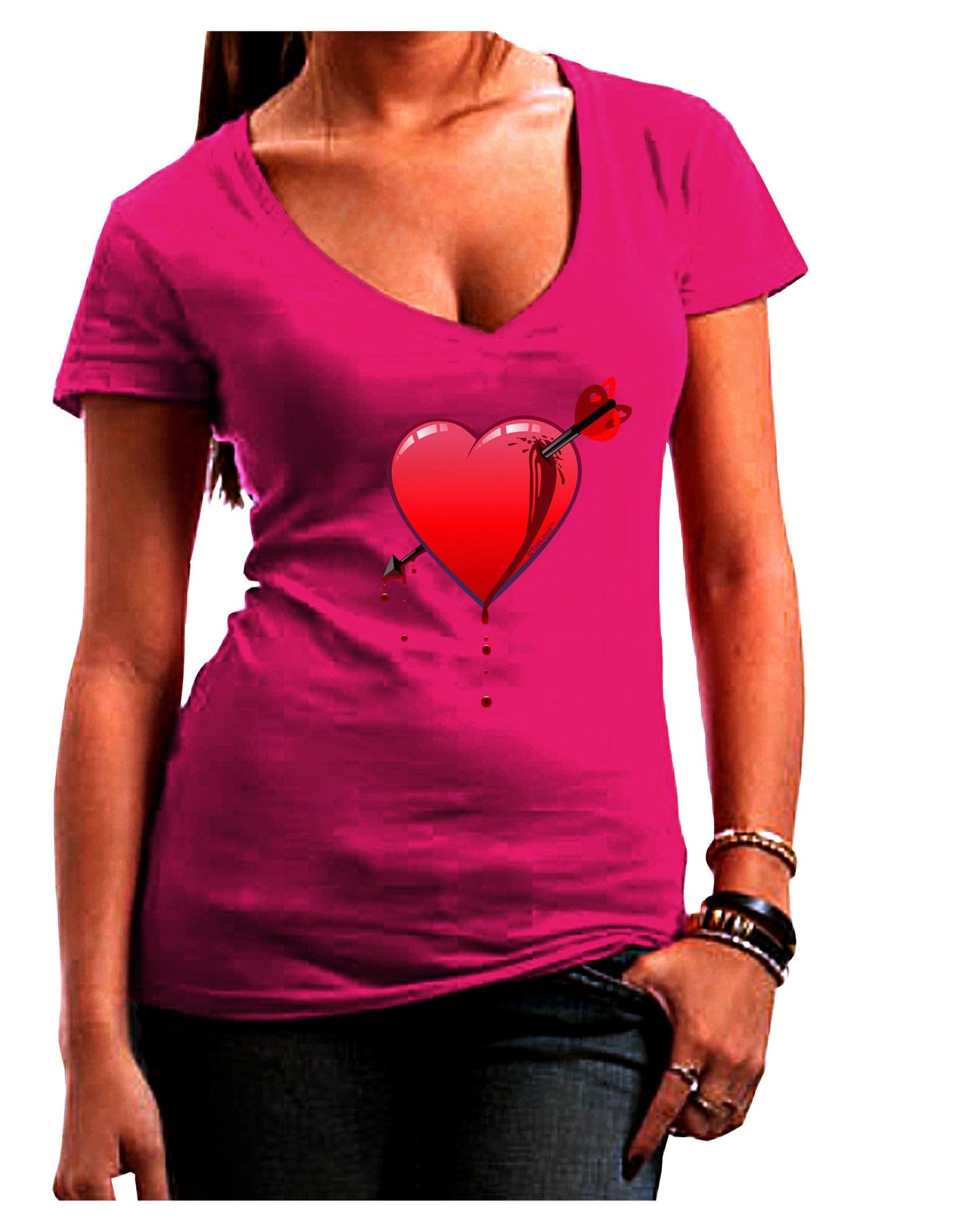 Shot Through the Heart Bleeding Womens V-Neck Dark T-Shirt-Womens V-Neck T-Shirts-TooLoud-Hot-Pink-Juniors Fitted Small-Davson Sales