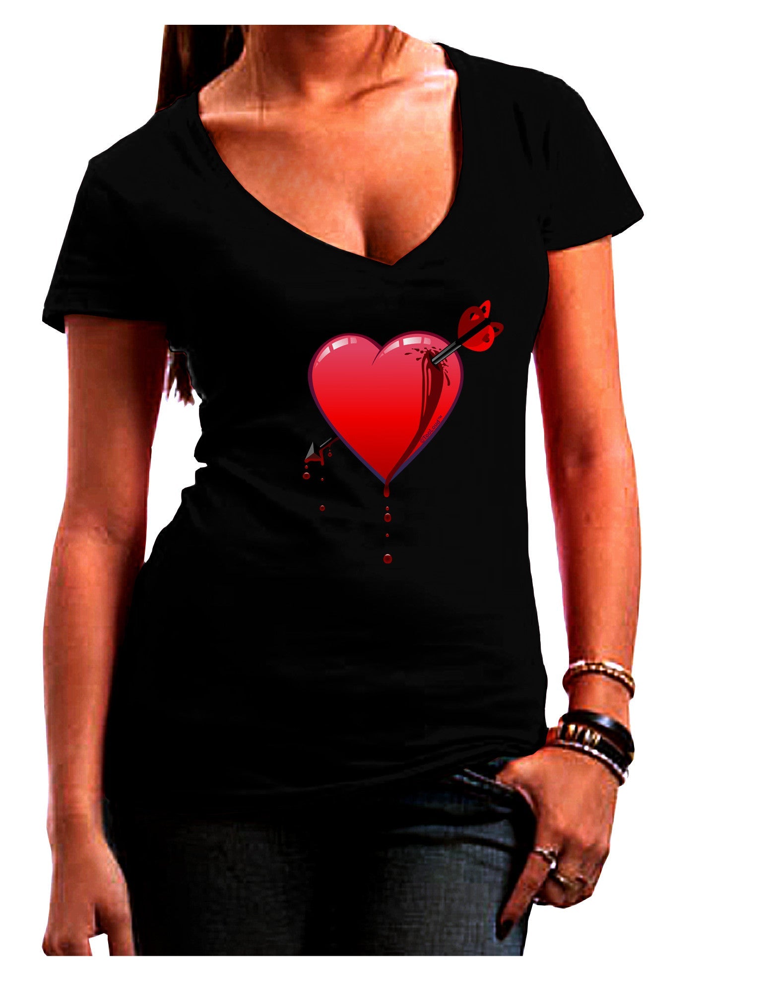 Shot Through the Heart Bleeding Womens V-Neck Dark T-Shirt-Womens V-Neck T-Shirts-TooLoud-Black-Juniors Fitted Small-Davson Sales