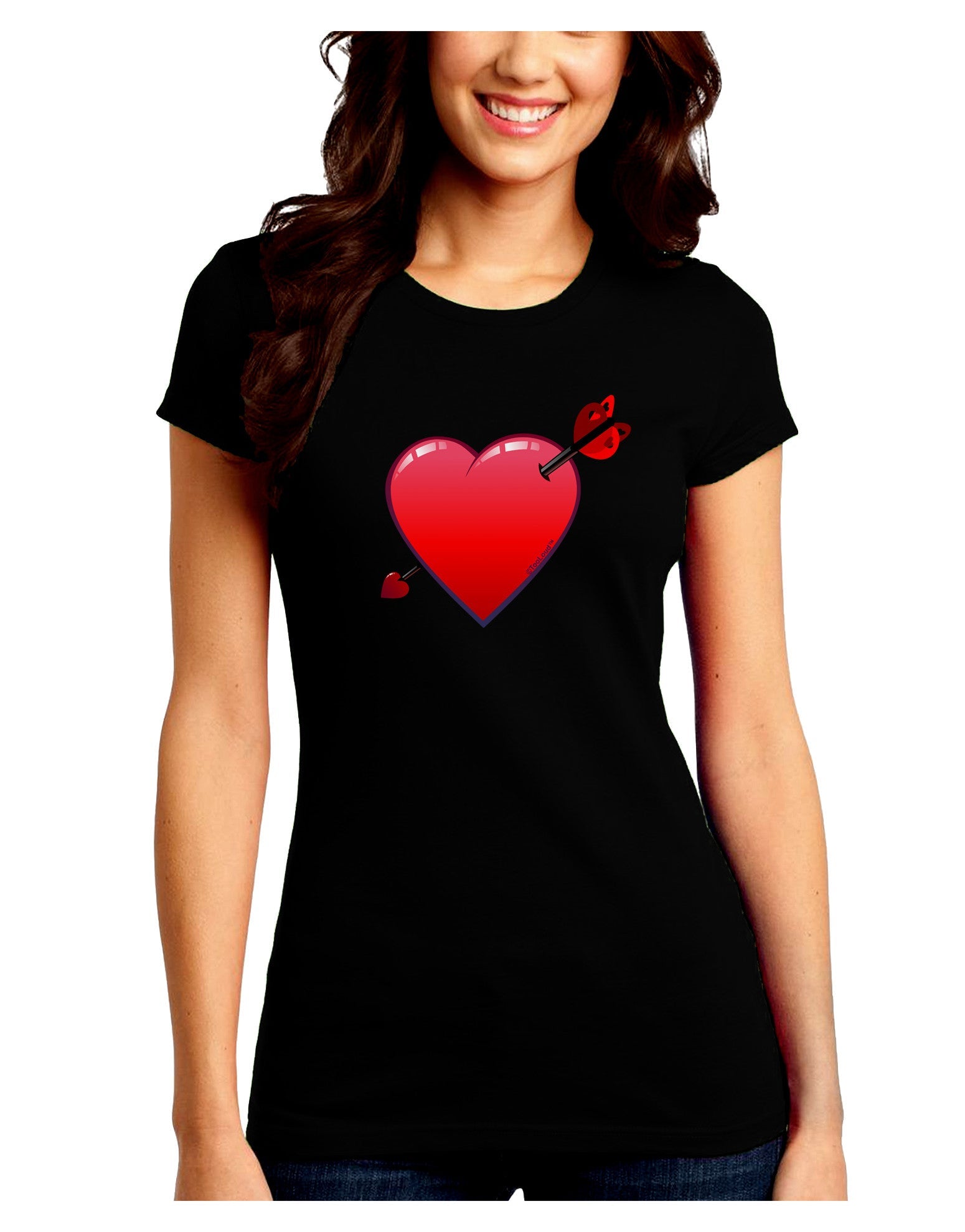 Shot Through the Heart Cute Juniors Petite Crew Dark T-Shirt-T-Shirts Juniors Tops-TooLoud-Black-Juniors Fitted Small-Davson Sales