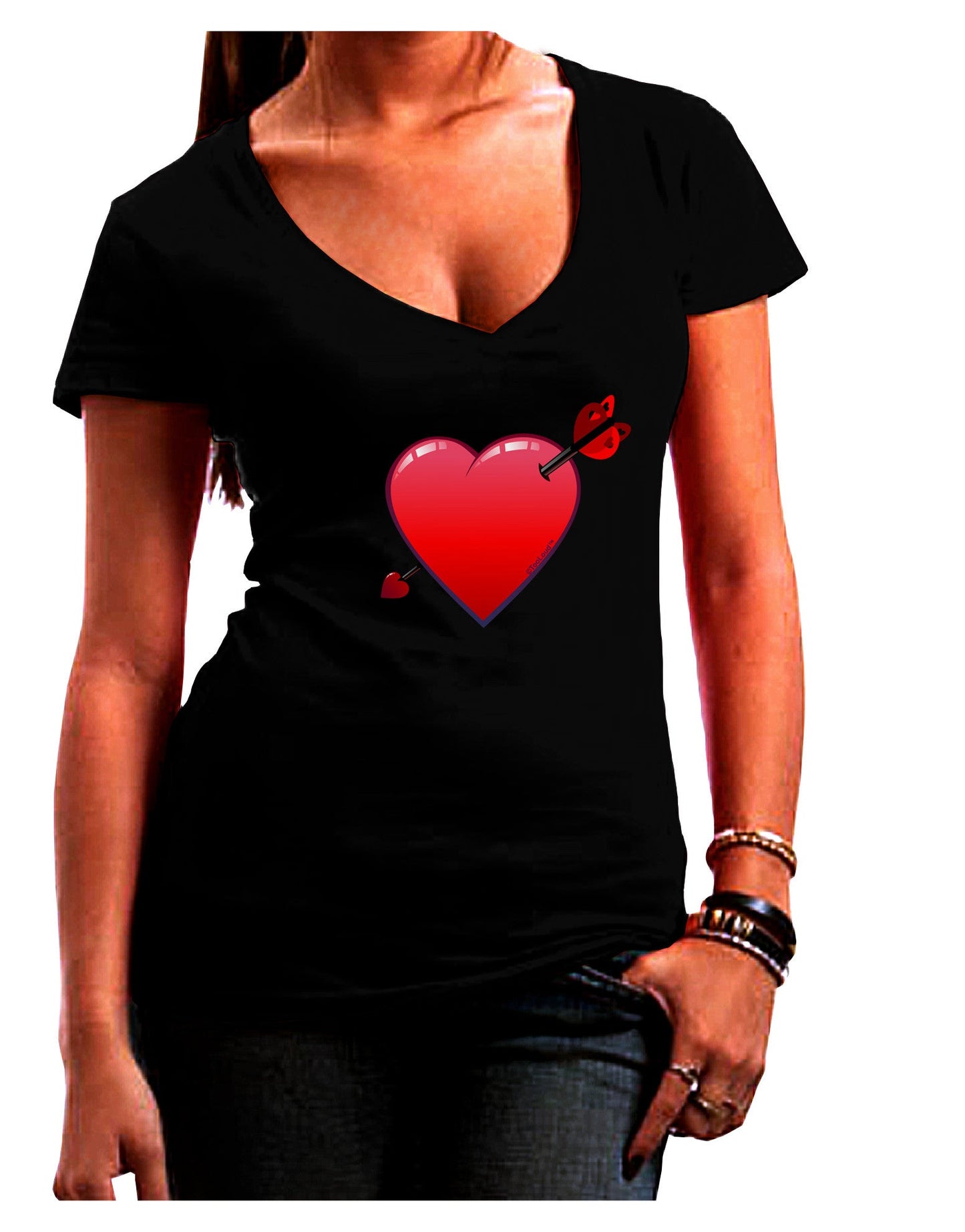 Shot Through the Heart Cute Womens V-Neck Dark T-Shirt-Womens V-Neck T-Shirts-TooLoud-Black-Juniors Fitted Small-Davson Sales