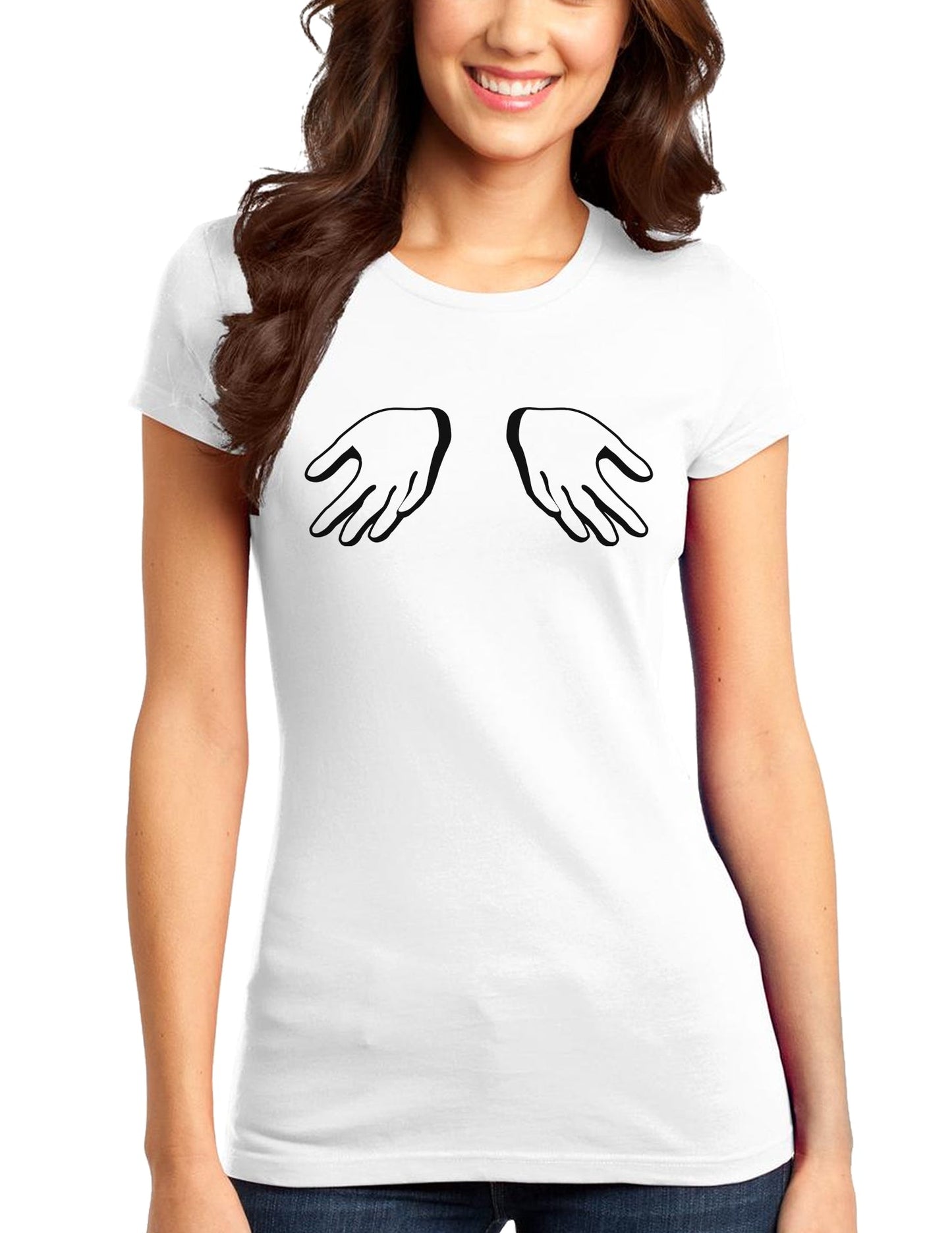 Shrugging Hands Juniors T-Shirt-Womens Juniors T-Shirt-TooLoud-White-Juniors Fitted XS-Davson Sales
