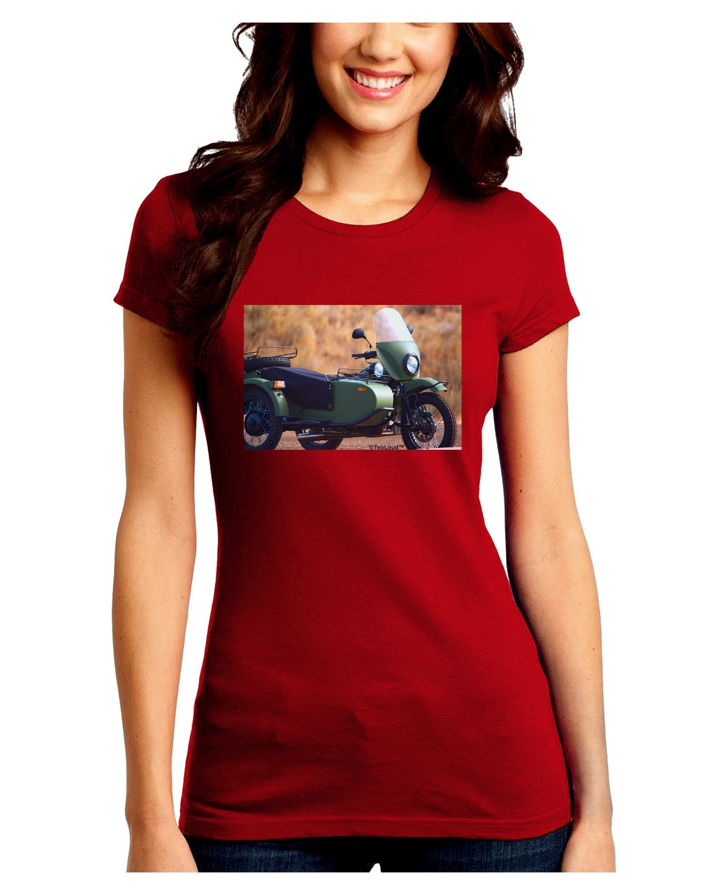 Sidecar Motorcycle Photo Juniors Petite Crew Dark T-Shirt-T-Shirts Juniors Tops-TooLoud-Red-Juniors Fitted Small-Davson Sales