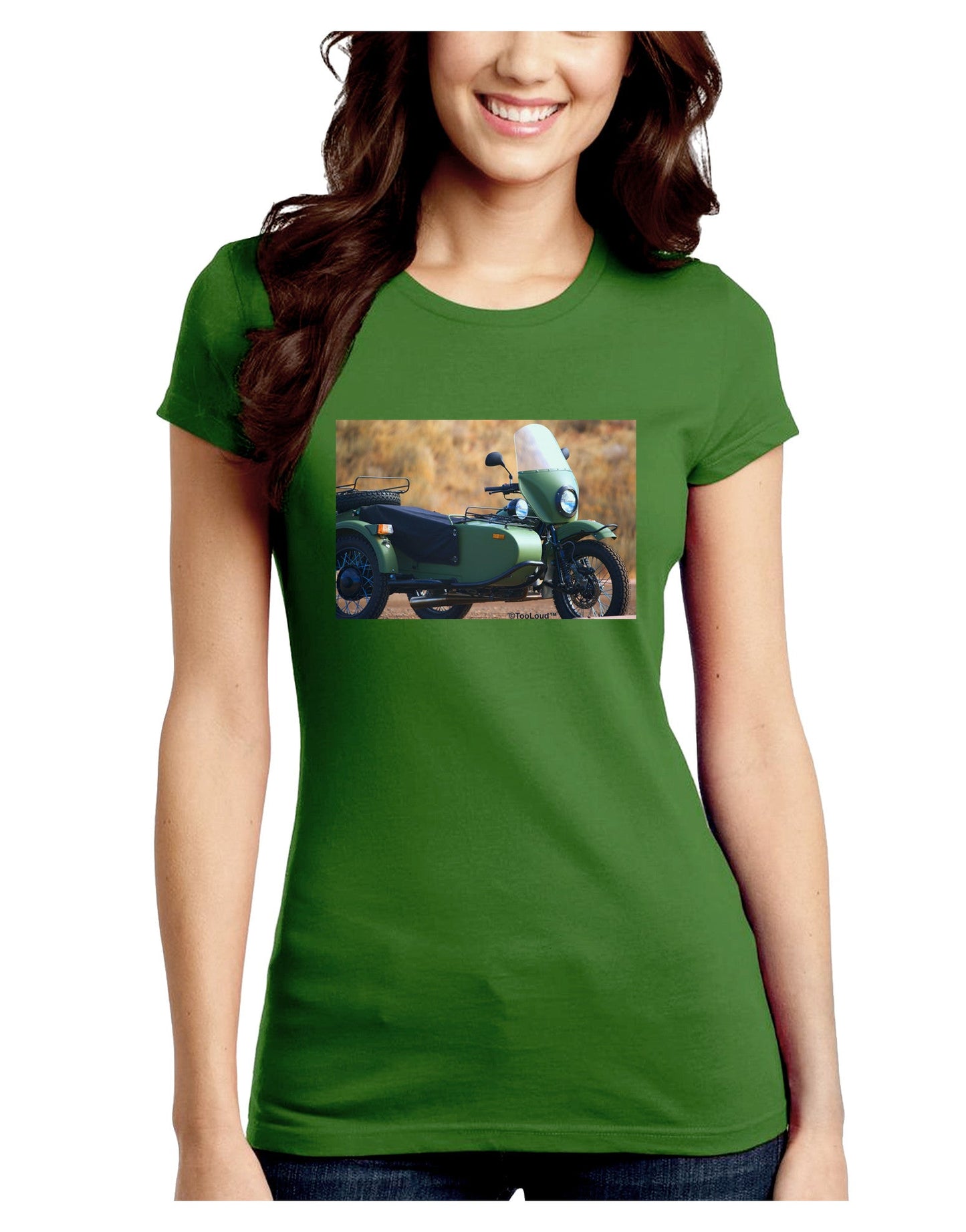 Sidecar Motorcycle Photo Juniors Petite Crew Dark T-Shirt-T-Shirts Juniors Tops-TooLoud-Kiwi-Green-Juniors Fitted Small-Davson Sales