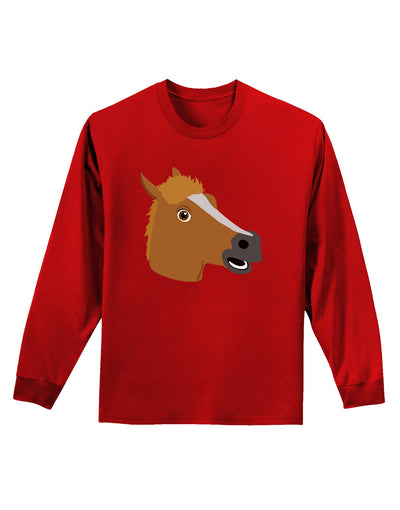 Silly Cartoon Horse Head Adult Long Sleeve Dark T-Shirt-TooLoud-Red-Small-Davson Sales