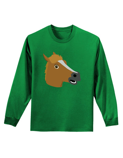 Silly Cartoon Horse Head Adult Long Sleeve Dark T-Shirt-TooLoud-Kelly-Green-Small-Davson Sales