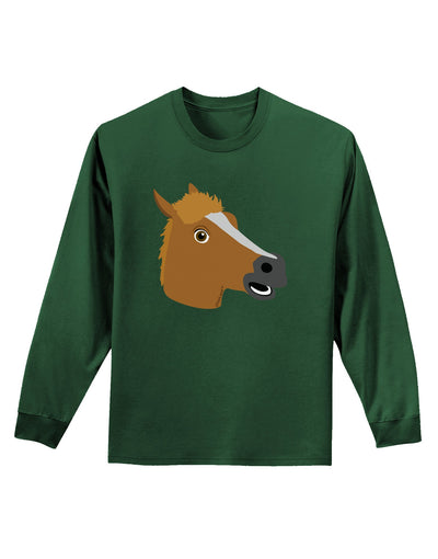 Silly Cartoon Horse Head Adult Long Sleeve Dark T-Shirt-TooLoud-Dark-Green-Small-Davson Sales