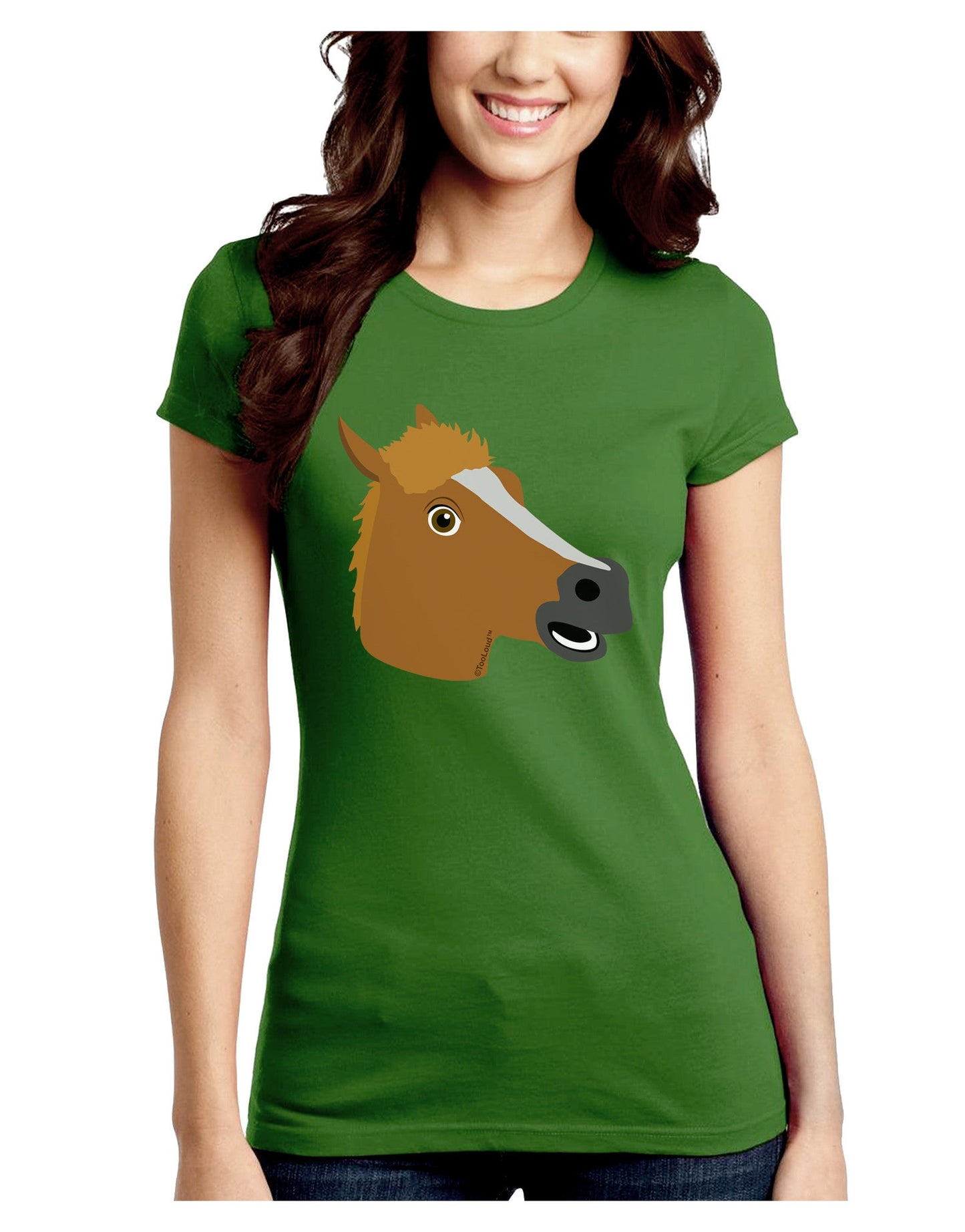 Silly Cartoon Horse Head Juniors Crew Dark T-Shirt-T-Shirts Juniors Tops-TooLoud-Kiwi-Green-Juniors Fitted Small-Davson Sales