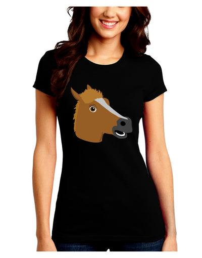 Silly Cartoon Horse Head Juniors Crew Dark T-Shirt-T-Shirts Juniors Tops-TooLoud-Black-Juniors Fitted Small-Davson Sales