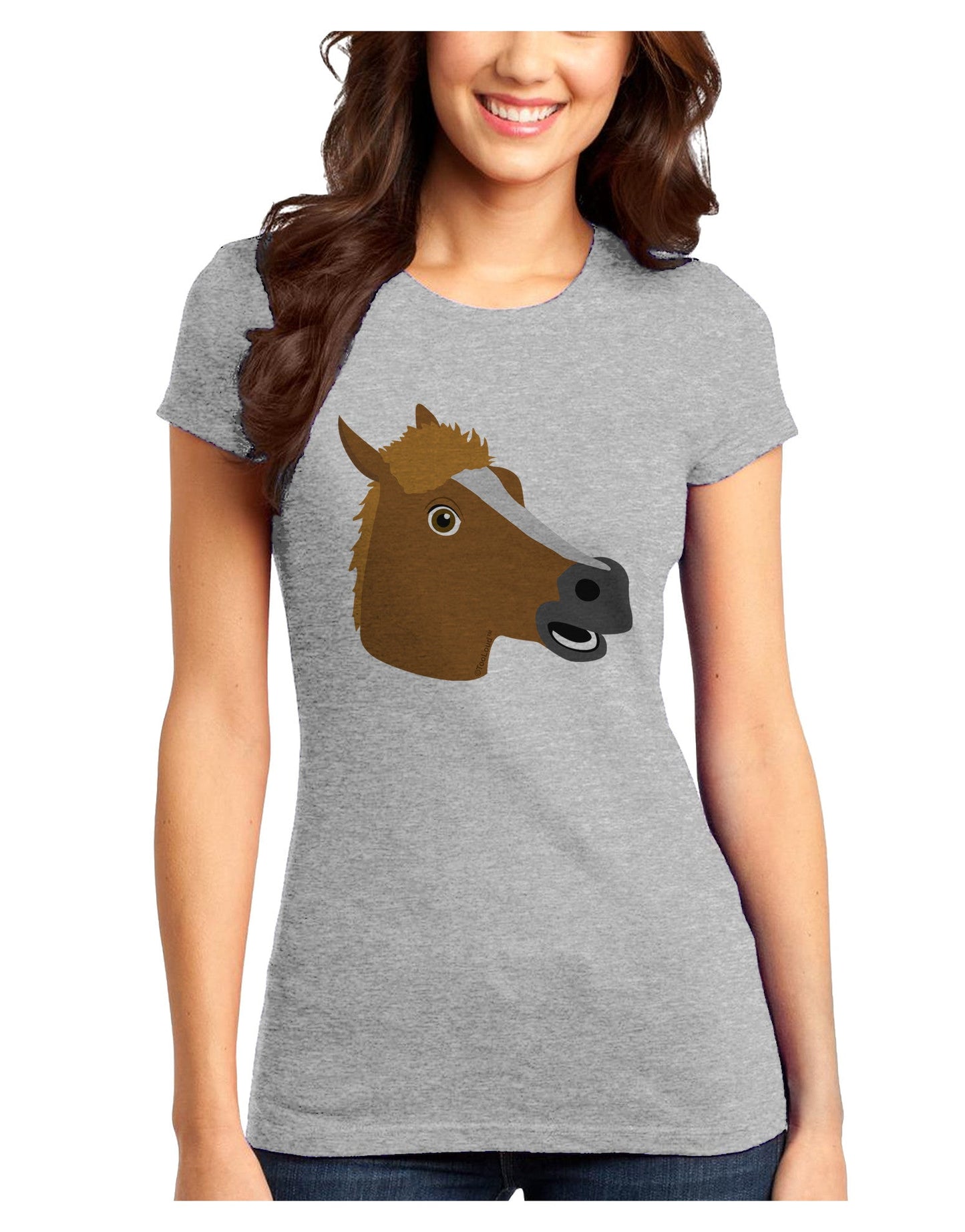 Silly Cartoon Horse Head Juniors T-Shirt-Womens Juniors T-Shirt-TooLoud-Ash-Gray-Juniors Fitted X-Small-Davson Sales