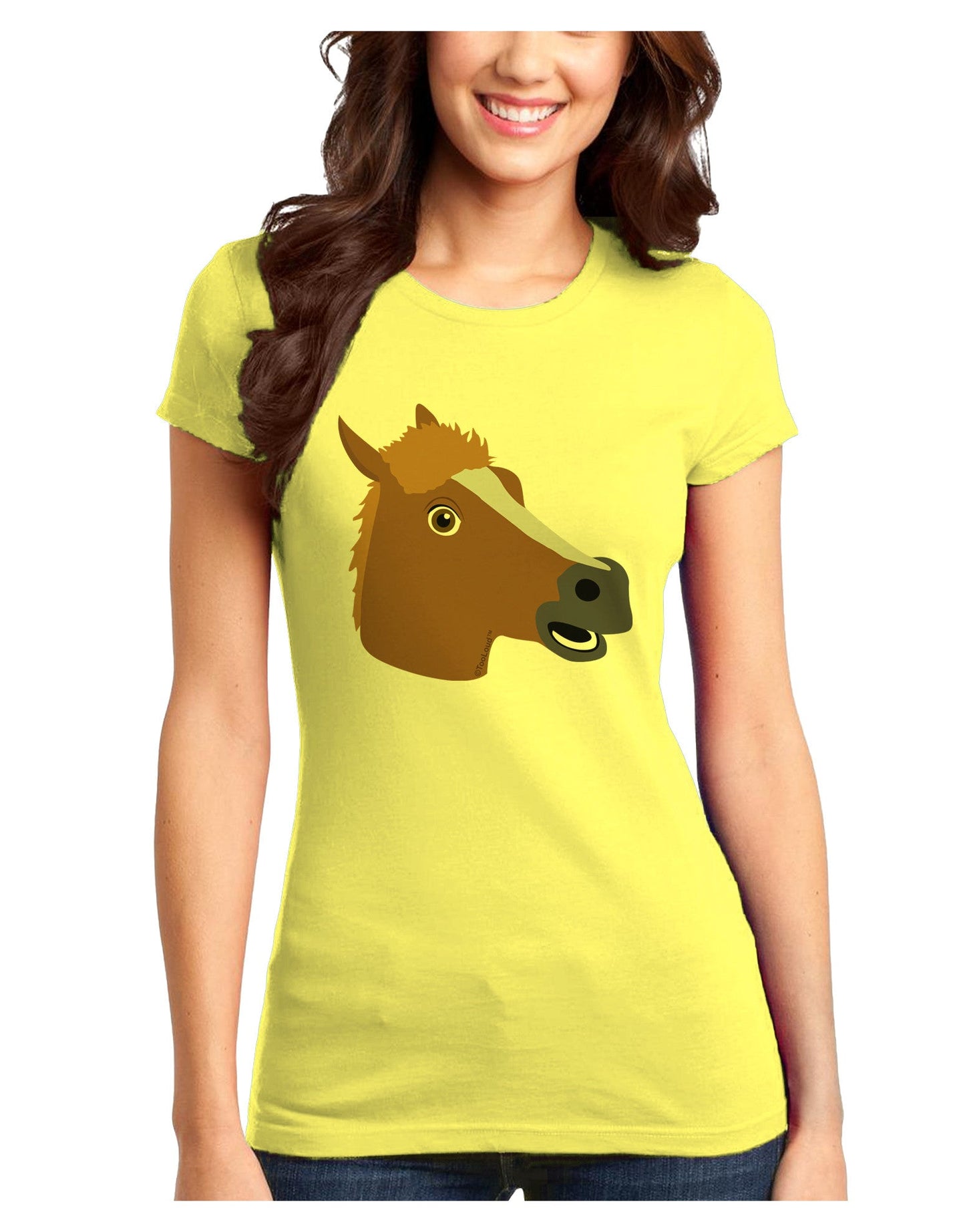 Silly Cartoon Horse Head Juniors T-Shirt-Womens Juniors T-Shirt-TooLoud-Yellow-Juniors Fitted X-Small-Davson Sales