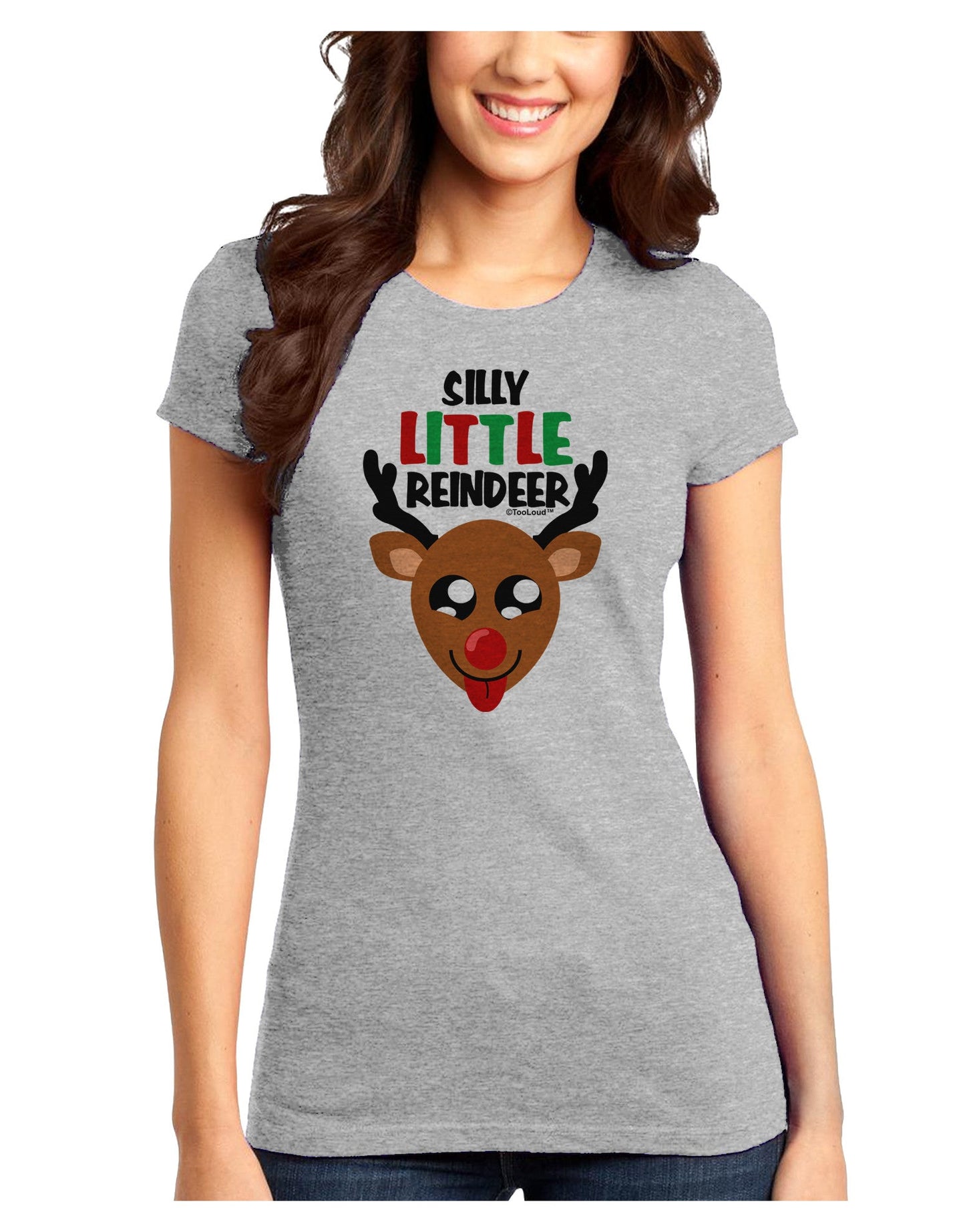 Silly Little Reindeer Matching Deer Juniors T-Shirt-Womens Juniors T-Shirt-TooLoud-Ash-Gray-Juniors Fitted X-Small-Davson Sales