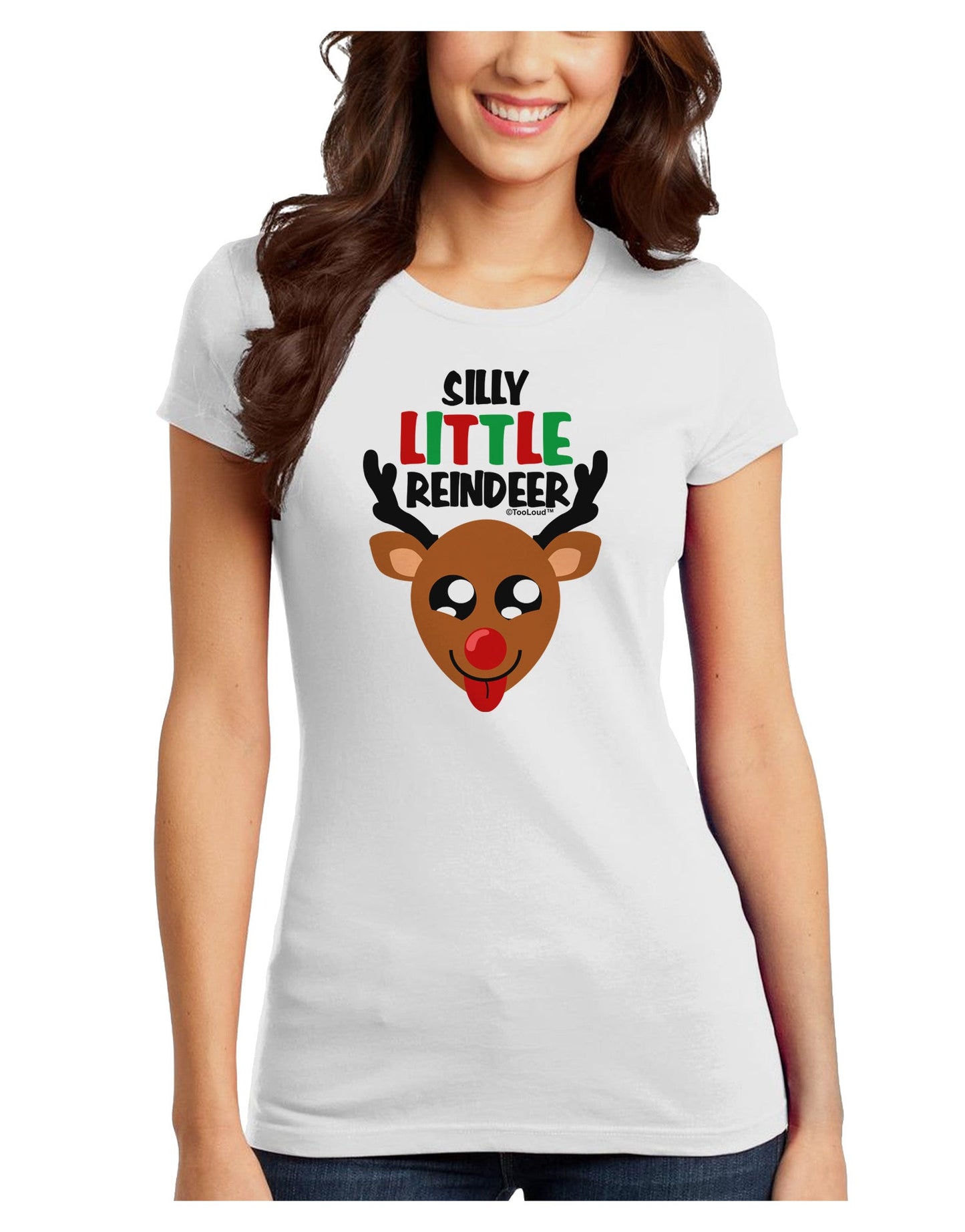 Silly Little Reindeer Matching Deer Juniors T-Shirt-Womens Juniors T-Shirt-TooLoud-White-Juniors Fitted X-Small-Davson Sales