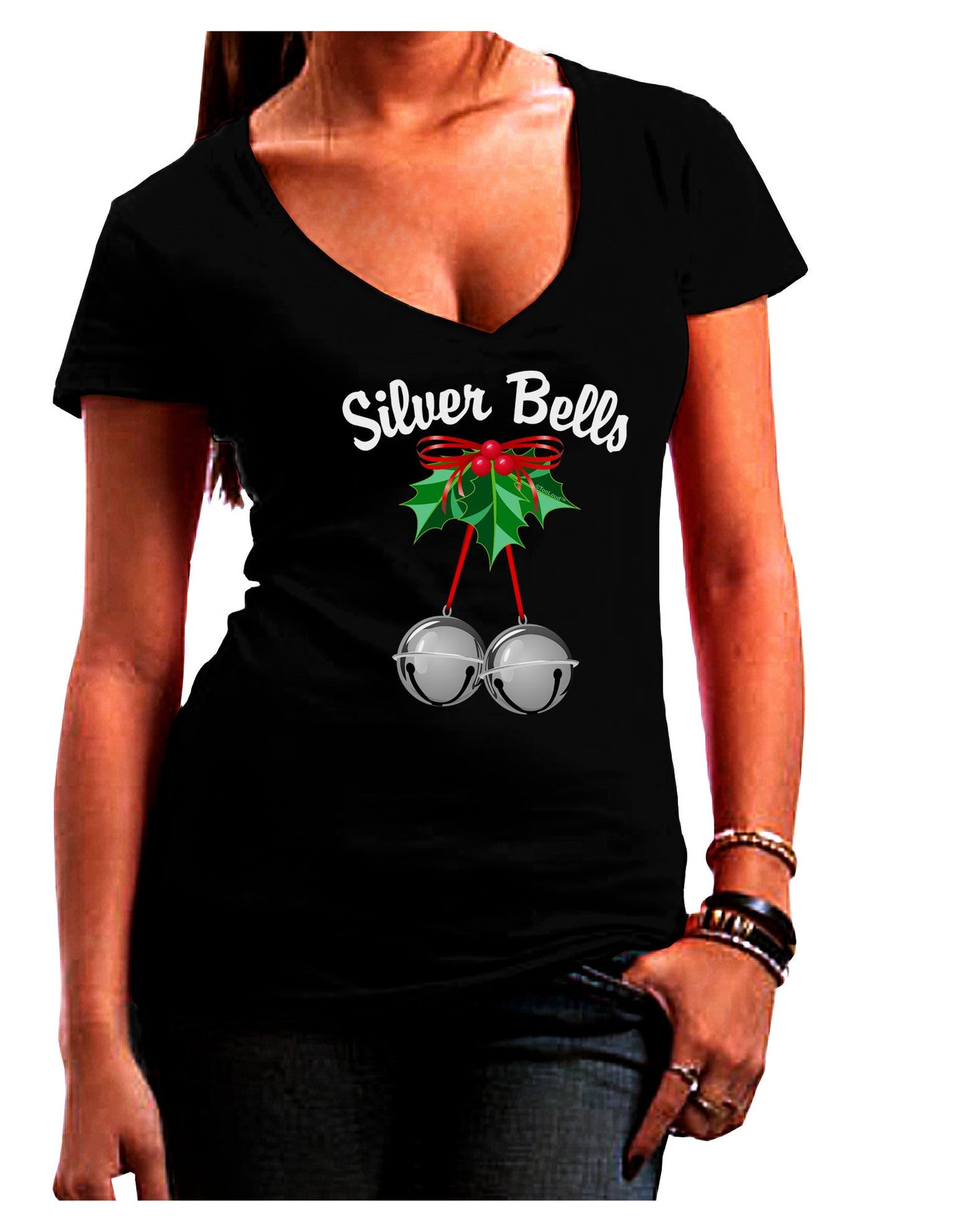 Silver Bells Womens V-Neck Dark T-Shirt-Womens V-Neck T-Shirts-TooLoud-Black-Juniors Fitted Small-Davson Sales