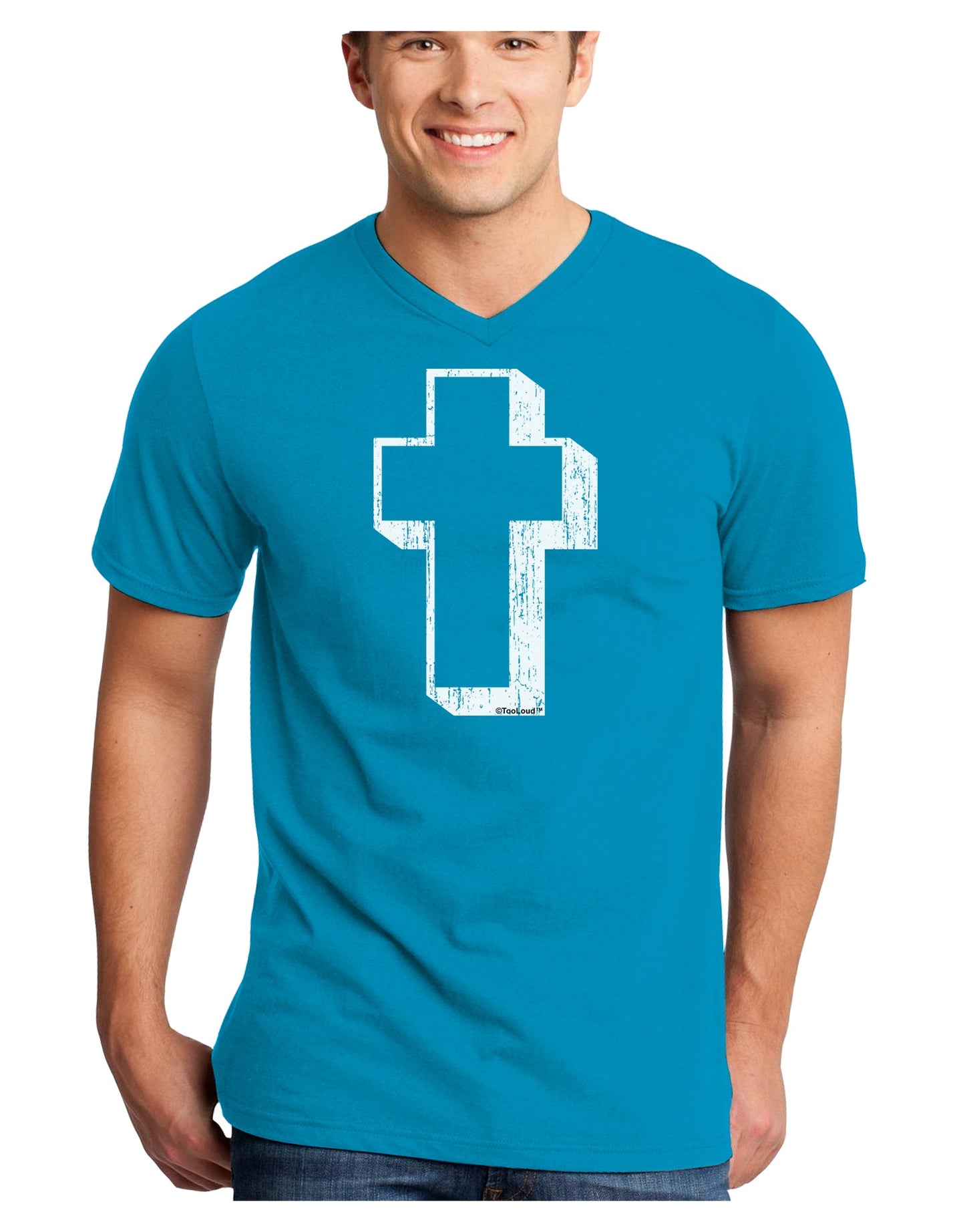 Simple Cross Design Black Distressed Adult Dark V-Neck T-Shirt by TooLoud-Mens V-Neck T-Shirt-TooLoud-Turquoise-Small-Davson Sales