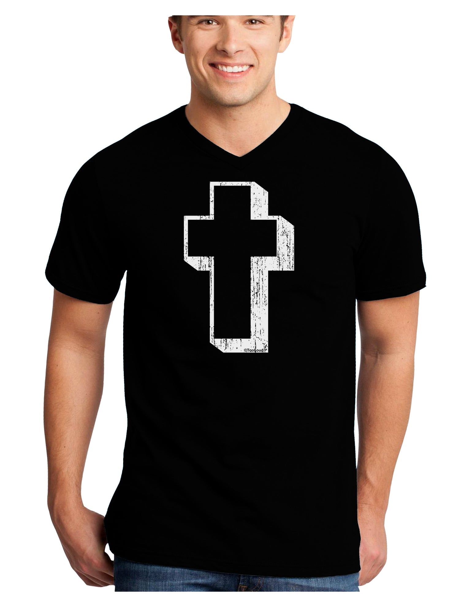 Simple Cross Design Black Distressed Adult Dark V-Neck T-Shirt by TooLoud-Mens V-Neck T-Shirt-TooLoud-Black-Small-Davson Sales